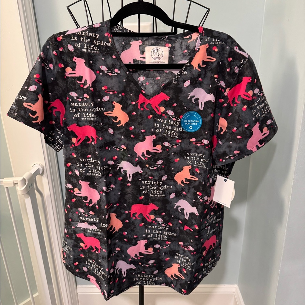 Cherokee Dog Is Good Black Scrub Top Large L Spice Of Life Pink Dogs Scrubs Vet